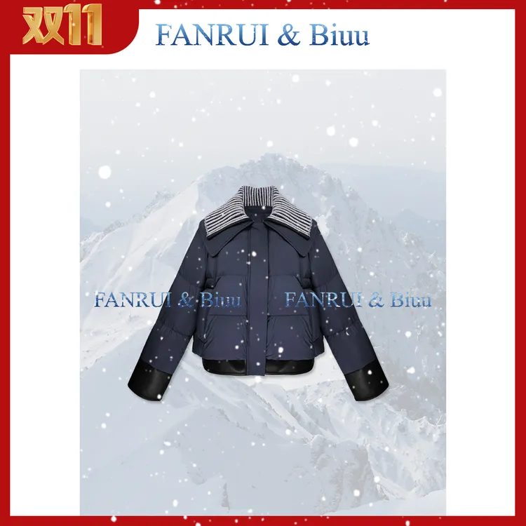 抖音双11泛芮「海棠落肩​」95白鸭绒保暖大翻领羽绒服外套B19018