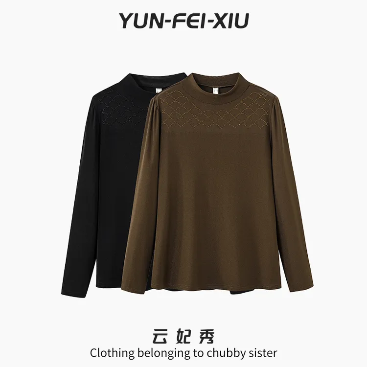 云妃秀大码女装T恤时尚休闲胖妹妹显瘦百搭遮肉圆领上衣秋季28109