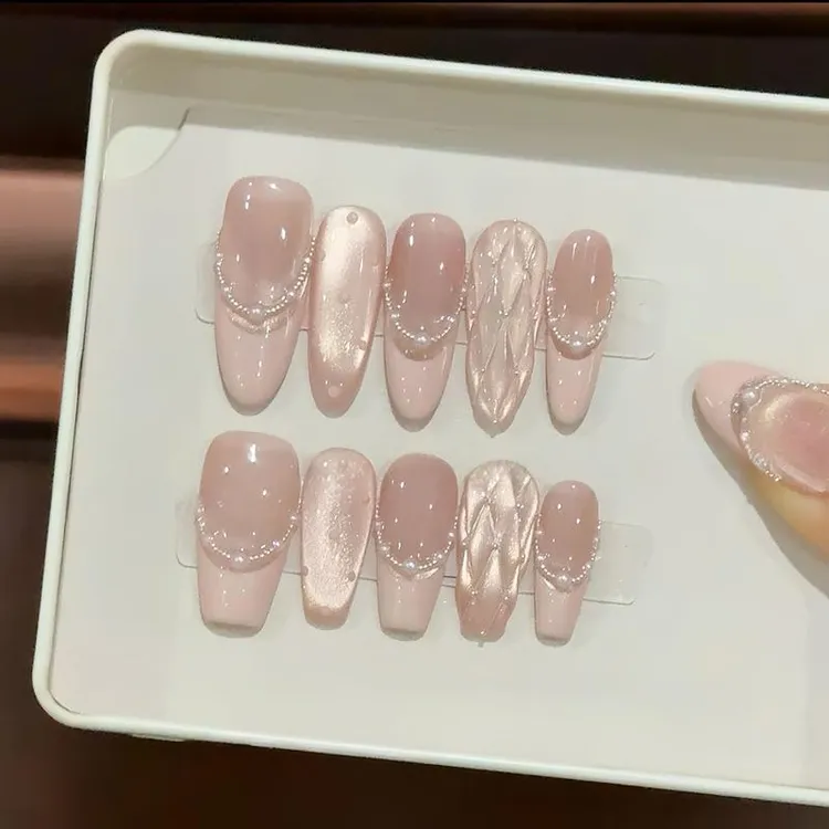 香奶奶纯手工穿戴甲猫眼法式长款显白气质可反复使用高级感美甲