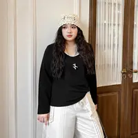 DC7045大码女装【美型保暖衣】暖姜蛋白羊绒秋冬撞色V领200斤打底衫