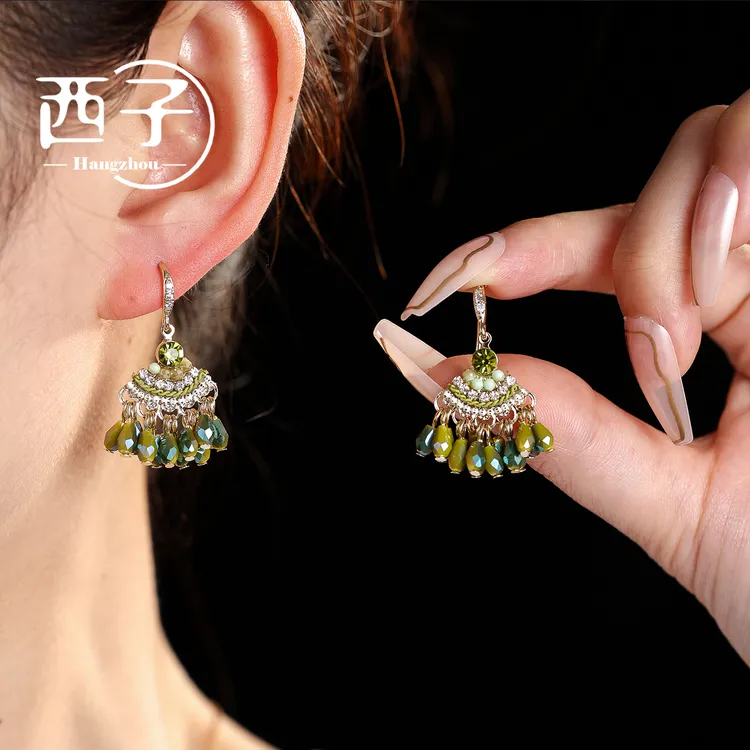西子饰品镀18K金【波米手工流苏耳钩】高级感2025爆款手工款耳环女
