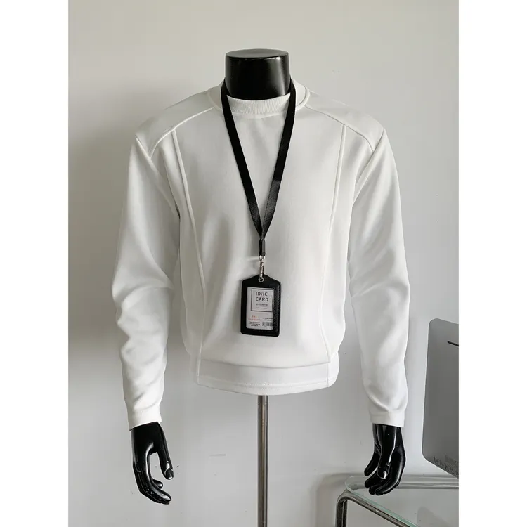 美式复古解构拼接长袖t恤男春秋季潮牌宽松正肩小领口打底衫上衣