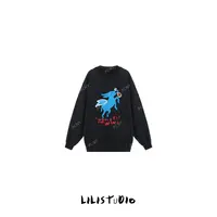 PCNY「飞驴酒愿」不理理秋季新款小众女装趣味印花黑色圆领卫衣