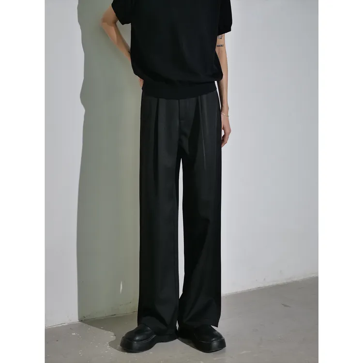 SPFL三本针铆钉设计黑色垂感西裤宽松直筒休闲西装裤男秋季百搭潮