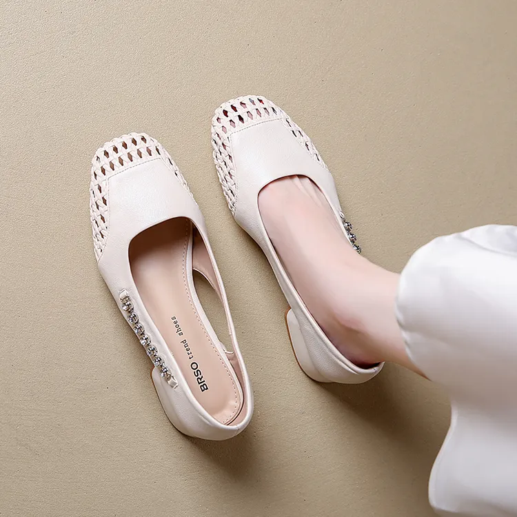 女士编织包头凉鞋女款夏季外穿爆款凉拖2025新款粗跟透气镂空单鞋