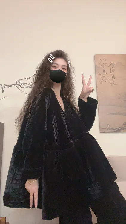 museguhui/木色古汇2455#休闲气质百搭V领中长款秋冬季棉服外套