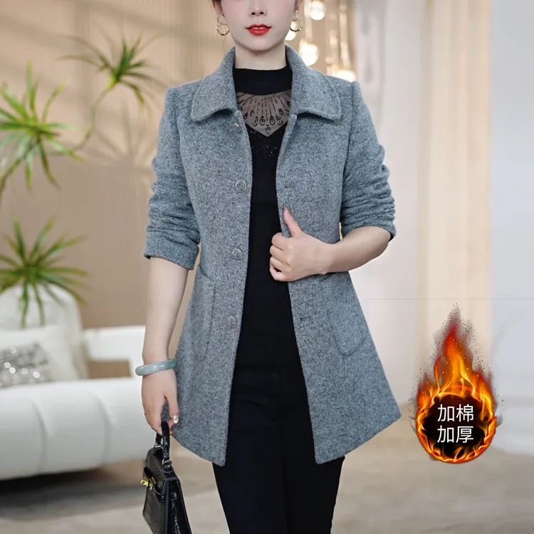 【莫瑞定制】毛呢大衣女中长款2025年秋冬洋气时尚中年妈妈加厚外套