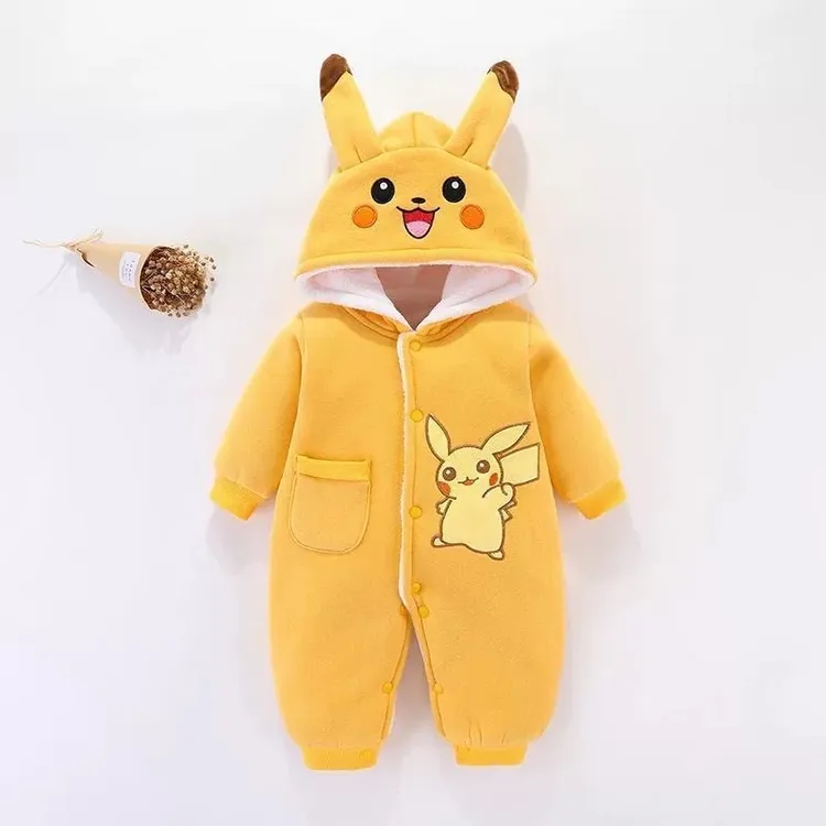 皮卡丘新生儿婴儿冬装连体衣冬季宝宝外出服保暖加绒连体衣爬爬服