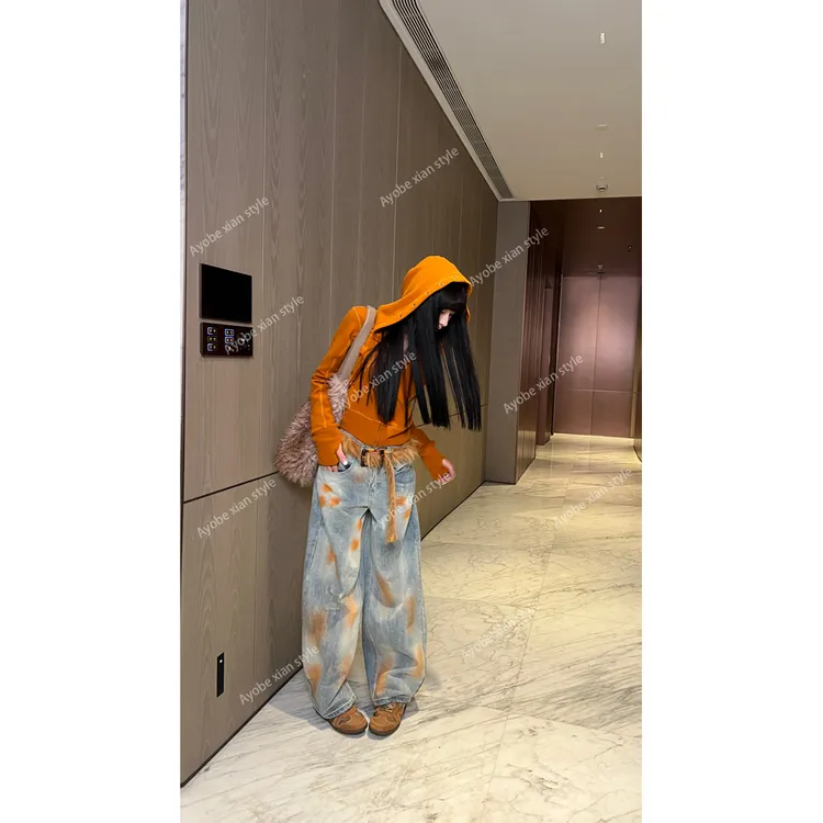 【AYOBE】小贤  街头时尚复古回潮街头做旧酷飒脏染阔腿裤