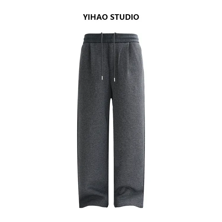 YIHAO STUDIO秋季男款高级轻奢休闲裤百搭直筒宽松黑色阔腿长裤