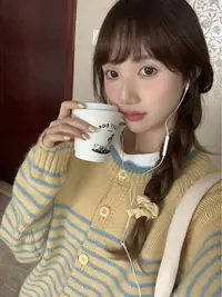 韩系复古条纹毛衣女2025新款秋冬加厚慵懒风软糯宽松针织开衫外套
