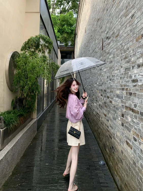 2025早秋新款法式洋气木耳边紫色长袖衬衫显瘦气质半身裙两件套装