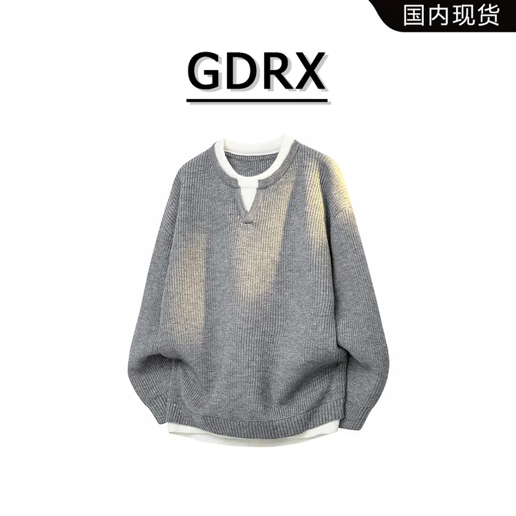 GDRX日系休闲假两件针织衫2025秋季新款男士潮流宽松V领百搭毛衣
