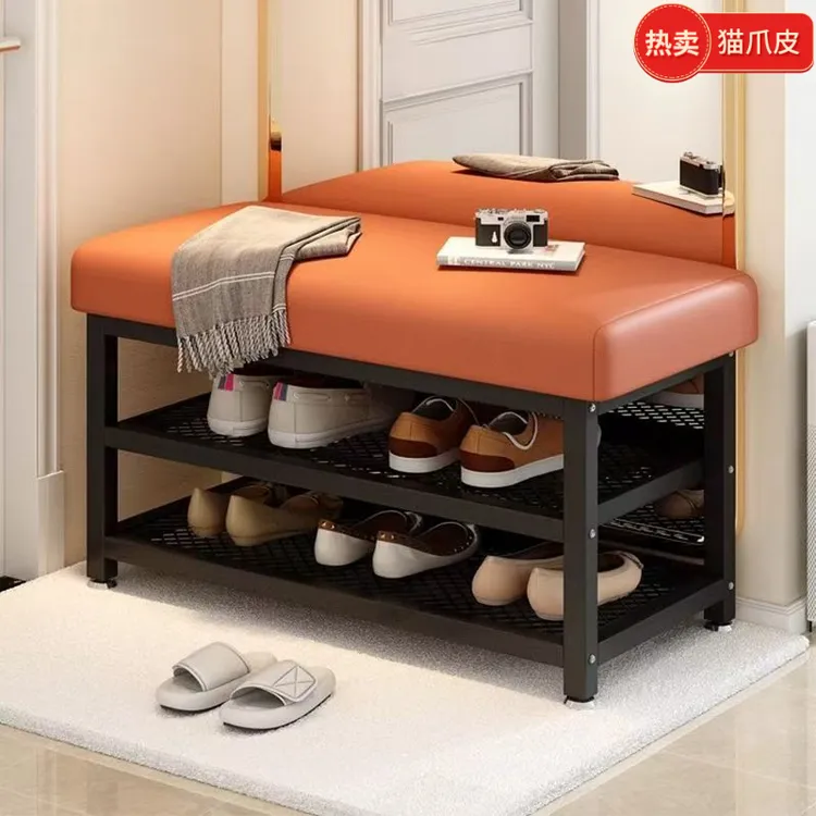猫抓皮穿鞋凳软包坐垫门口鞋柜换鞋凳门口可坐网红款鞋凳坐凳一体