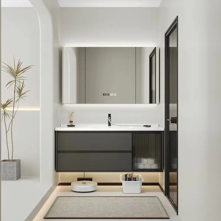【高级灰-白色】实木浴室柜洗手盆卫生间洗脸盆柜组合