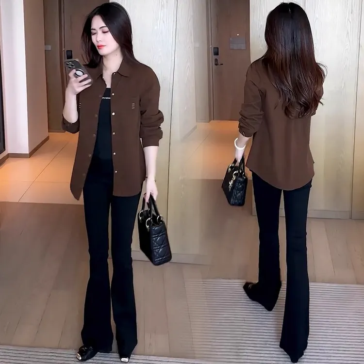 时尚牛仔长袖外套女2025秋季新款洋气显瘦休闲百搭翻领衬衫上衣潮