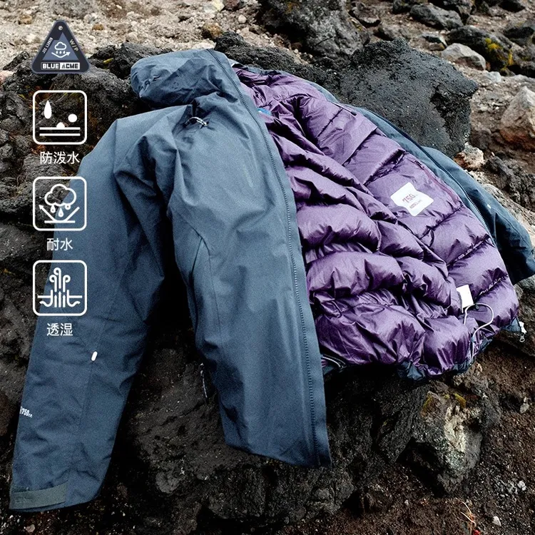 蓝岐冬季龙鳞硬壳95拒水透湿高蓬松度鹅绒服极寒防护冲锋羽绒服男