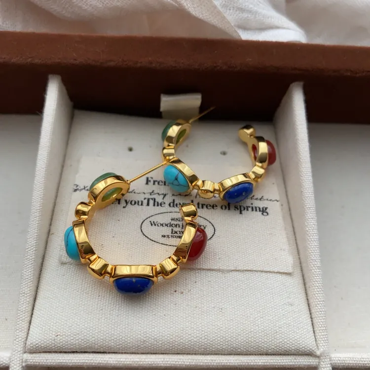 合金耳饰 中古绿石头耳环欧美复古耳钉小众设计高级感独特新款潮