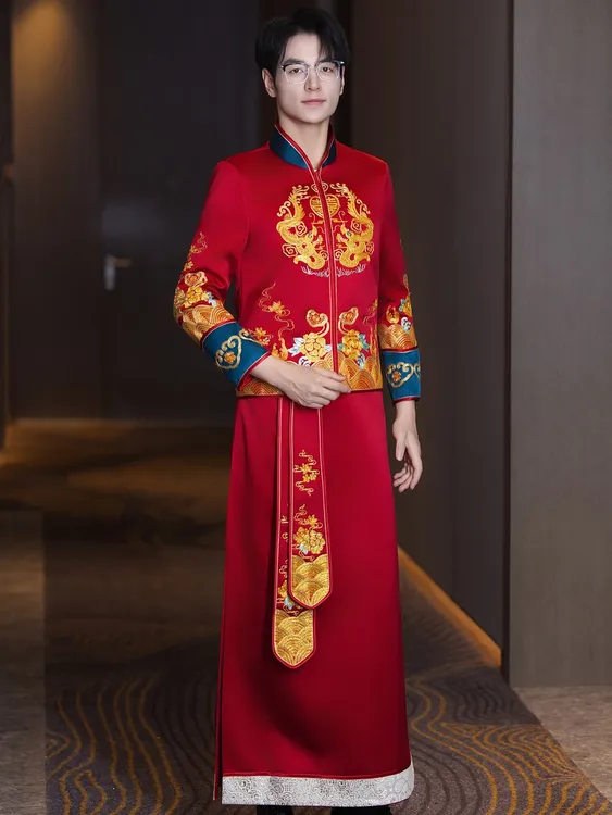 中式秀禾服敬酒服高级重工复古2025新款新郎龙凤褂结婚显瘦奢华