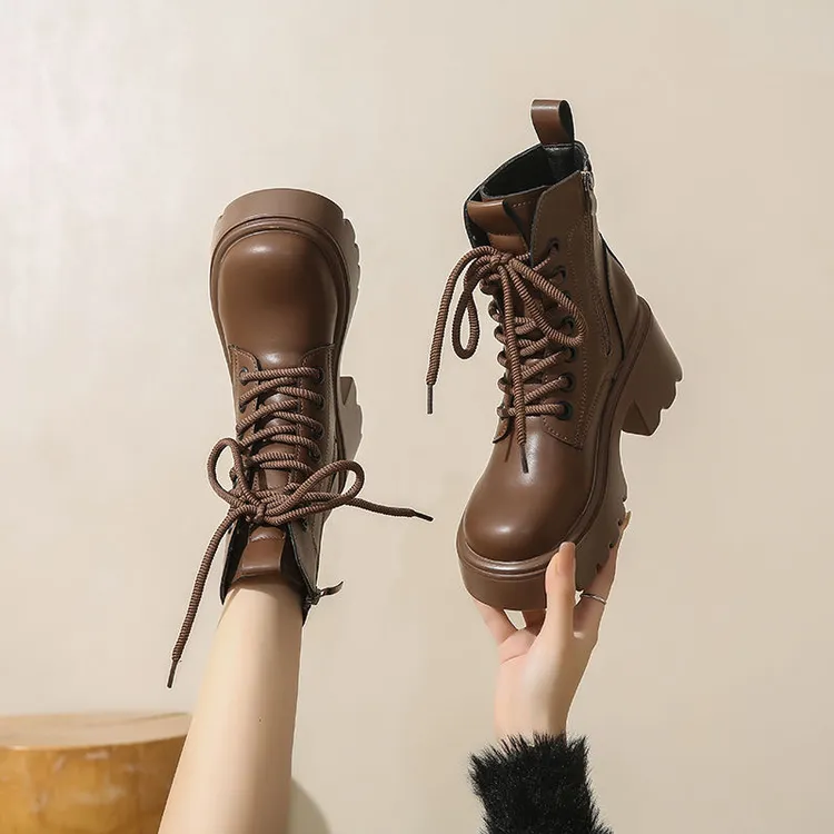 【专柜撕标】2025真皮厚底增高马丁靴女小个子福音百搭轻便踩屎感