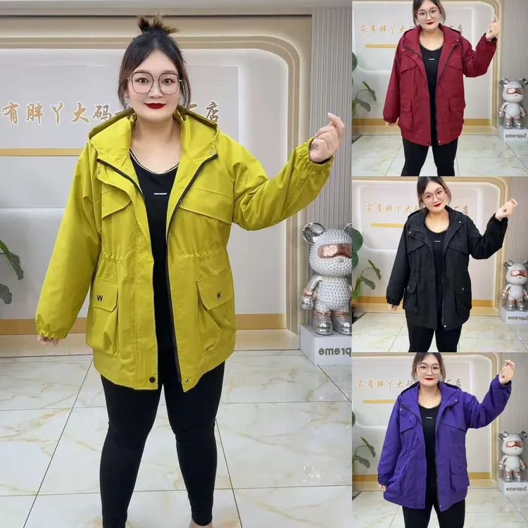 9963刺绣字母收腰显瘦冲锋衣外套【薄棉】