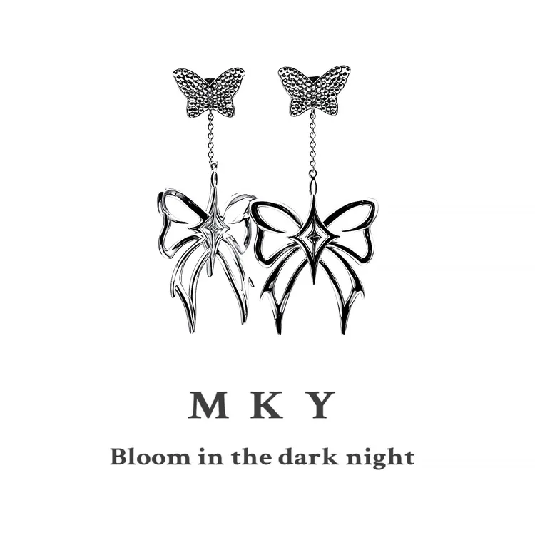 铜合金耳饰 MKY/原创设计先锋时尚蝴蝶耳坠电镀白S930防过敏耳钉