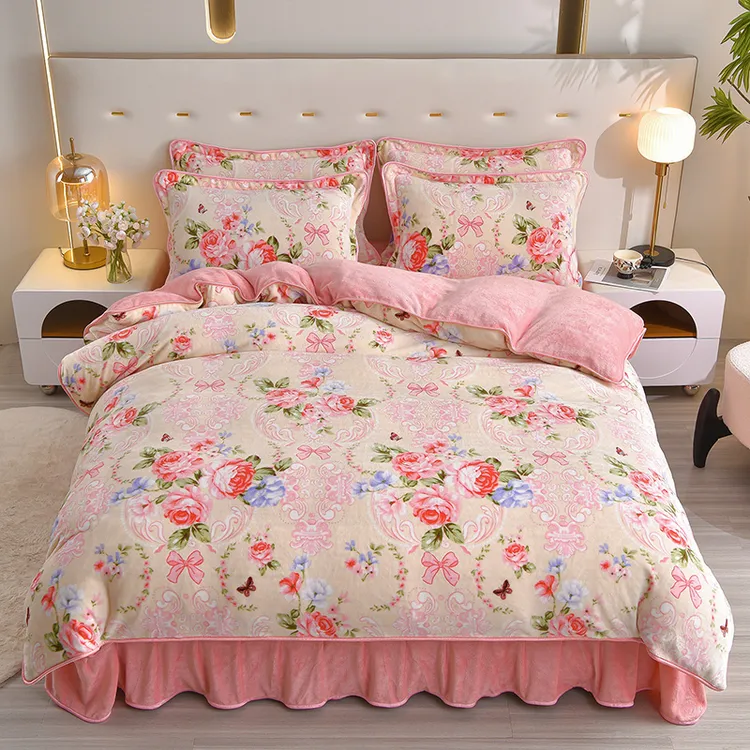 小肥鹅冬季床品套件床裙款双面绒四件套加厚床罩双面牛奶绒亲肤商品图