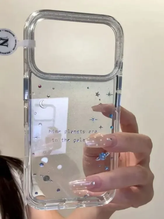 星球鎏金细闪手机壳适用苹果17promax/16包相机键防摔韩系ins