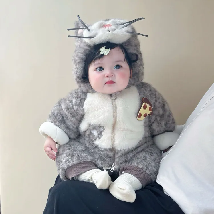 猫咪日记连体男女宝可爱超萌毛茸茸保暖哈衣冬季外出爬服加厚哈衣