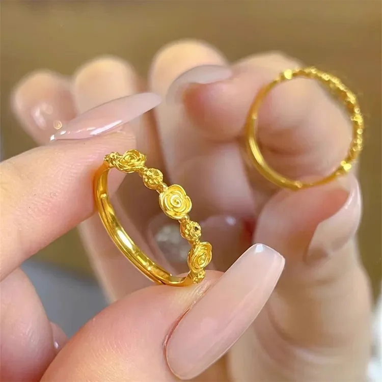 YQJR 铜合金戒指 复古玫瑰花戒指女小众甜美森系开口可调节指环