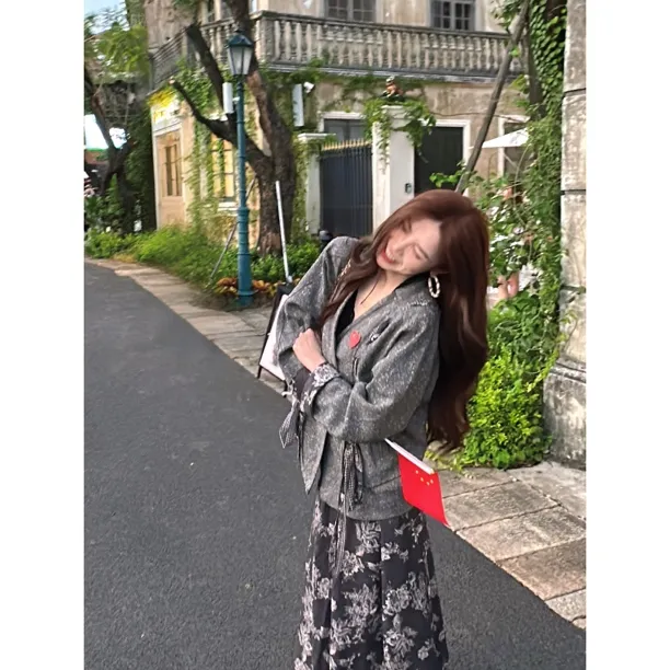 【赵小小&巴黎左岸】8822 小香风混色格纹拼接肌理感宽松外套女