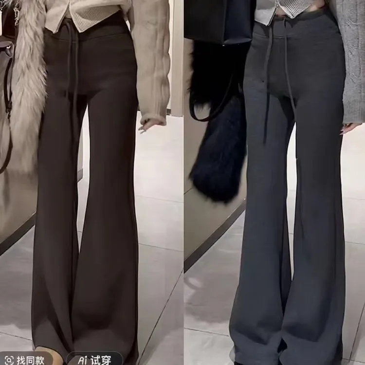 高腰冬季休闲喇叭裤拖地网红设计感