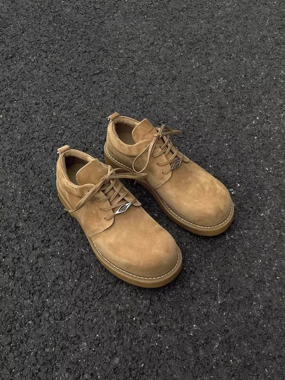 牛皮版！米奇德比鞋男士商务低帮男鞋休闲厚底增高大黄靴大头鞋男