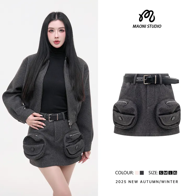 毛妮LADIESFIRST【甜飒杏雨】配腰带立体口袋设计高腰半身裤裙L2431