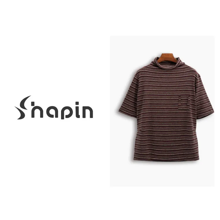 高领半高领时尚休闲高领宽松条纹T恤不对称韩版条纹6115