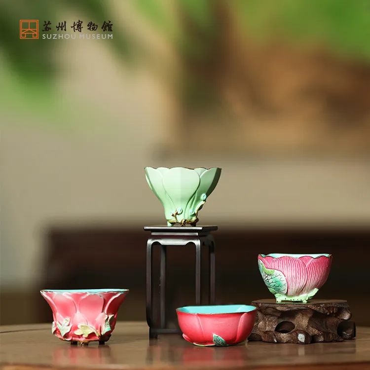 【官号专享】苏州博物馆粉彩荷花花形杯冰箱贴摆件礼物文创冰箱贴3D立体节日