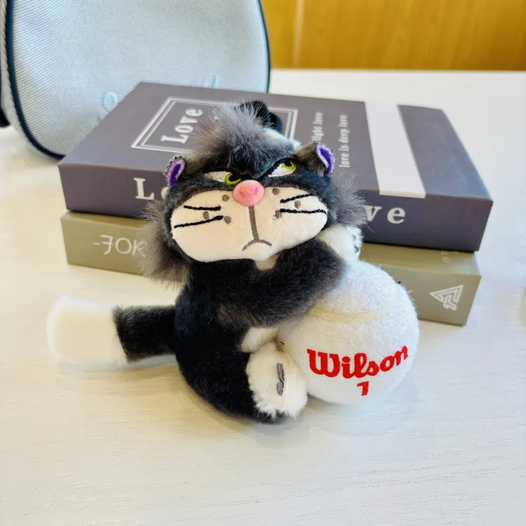 原创新款可爱毛绒路西法猫挂件创意斜眼小猫挂饰礼物网球挂件