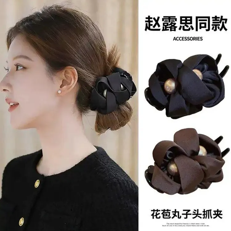 轻奢花苞珍珠丸子头抓夹女高级感气质饱满后脑勺发夹盘发盘发器商品图
