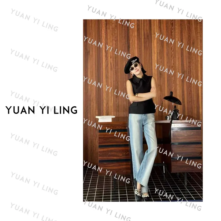 袁艺灵【D家经典】进口澳毛秀款双排扣设计感翻领收腰马甲