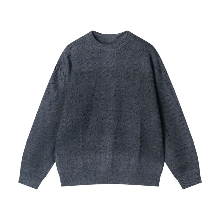 秋冬季新款时尚个性渐变磨破圆领毛衣废土风百搭情侣套头针织衫