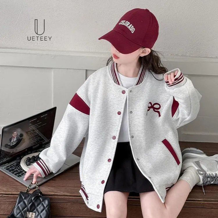 英国UETEEY女童外套春秋款2025新款儿童洋气棒球服大童女孩春装时