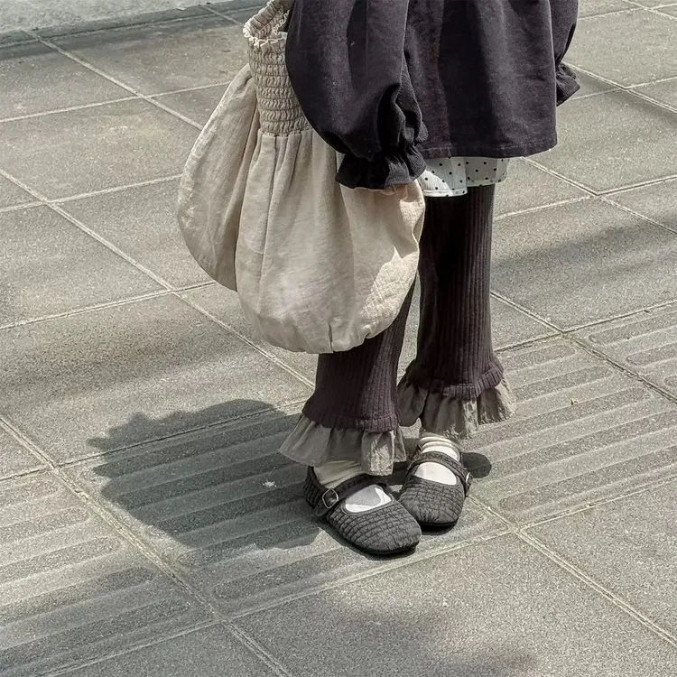 【Miao】女童秋款花边打底裤喇叭裤