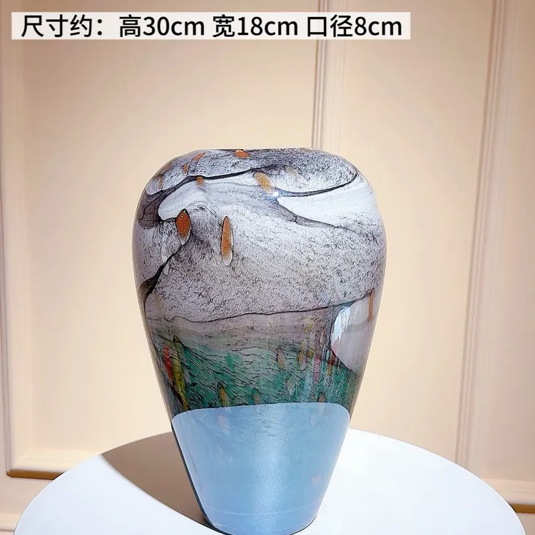 轻奢风格水墨风绿色琉璃花瓶高档客厅琉璃瓶桌面玄关装饰花器