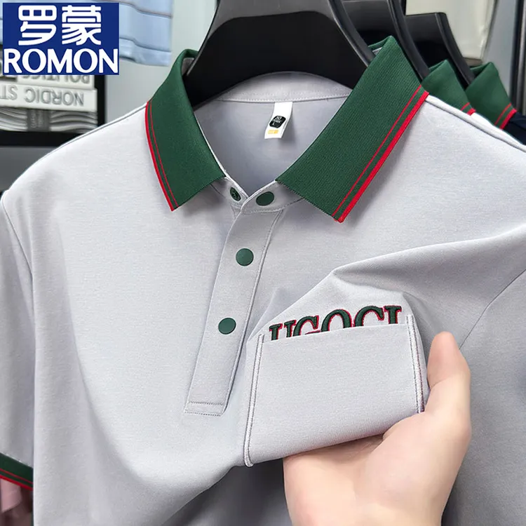 罗蒙男士夏季休闲百搭长绒棉Polo衫青年时尚休闲轻奢轻薄短袖T恤