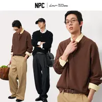 NPC潮牌100%棉坑条纹肌理感半开襟圆领针织衫男休闲舒适NP57SW57