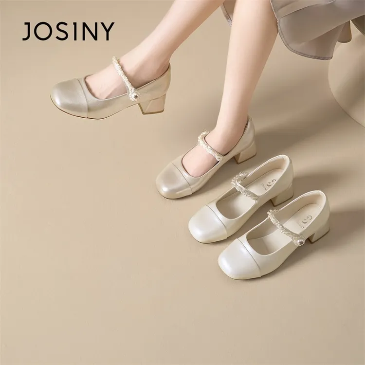 【珍珠温柔】卓诗尼2026纯色玛丽珍鞋拼色搭扣法式单鞋乐福百搭夏季商品图