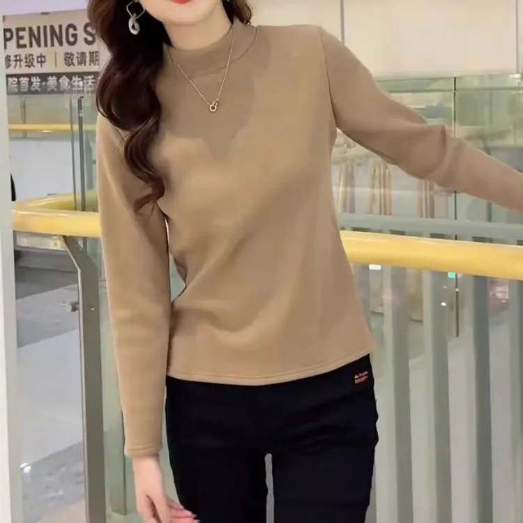 高级感加厚半高领T恤秋冬新款胖MM大码女装时尚保暖打底内搭上衣