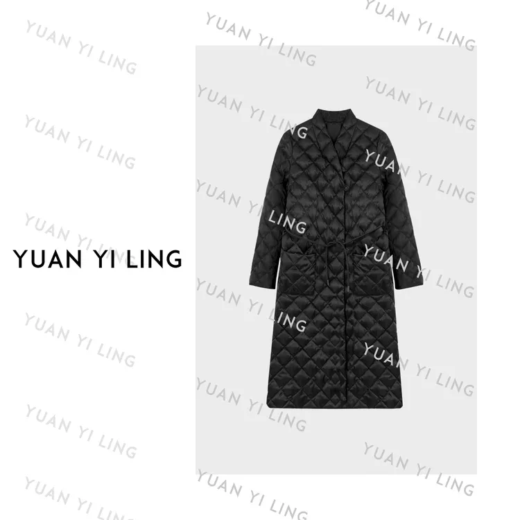 袁艺灵【柏林雪夜】90白鹅绒桑蚕丝轻盈菱格设计款羽绒服外套7070