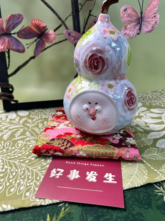 【一起淘儿】手绘玫瑰桌面葫芦纯手工精美储蓄罐创意陶瓷工艺品彩绘