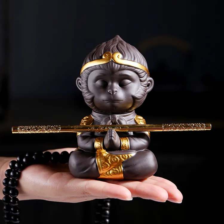 紫砂茶宠摆件齐天大圣孙悟空精品茶玩茶桌小配件变色猴子可养鱼缸
